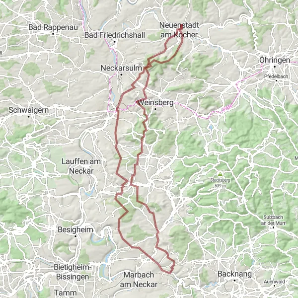 Karten-Miniaturansicht der Radinspiration "Erkundungstour von Heilbronn nach Schloss" in Stuttgart, Germany. Erstellt vom Tarmacs.app-Routenplaner für Radtouren