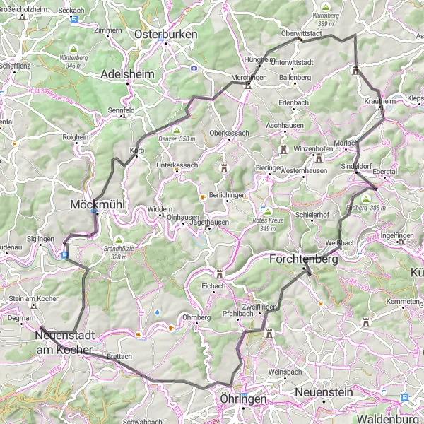 Karten-Miniaturansicht der Radinspiration "Kultur- und Naturtour durch Denzer und Krautheim" in Stuttgart, Germany. Erstellt vom Tarmacs.app-Routenplaner für Radtouren