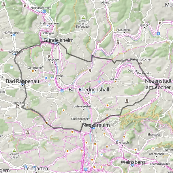 Karten-Miniaturansicht der Radinspiration "Erlebnistour um Neckarsulm" in Stuttgart, Germany. Erstellt vom Tarmacs.app-Routenplaner für Radtouren