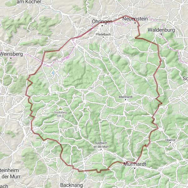 Map miniature of "Gravel Castle Tour" cycling inspiration in Stuttgart, Germany. Generated by Tarmacs.app cycling route planner