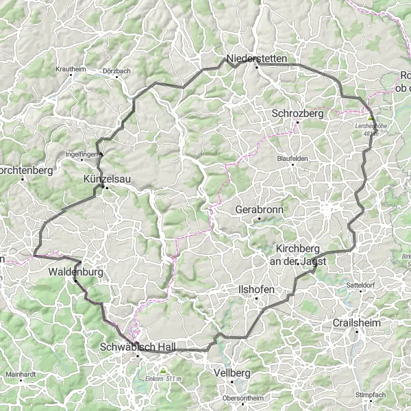 Karten-Miniaturansicht der Radinspiration "Weinberge und Täler rund um Neuenstein" in Stuttgart, Germany. Erstellt vom Tarmacs.app-Routenplaner für Radtouren