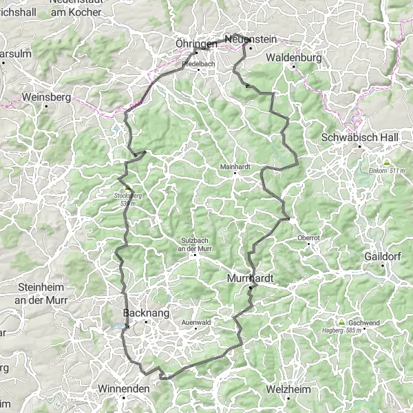 Karten-Miniaturansicht der Radinspiration "Historische Tour um Neuenstein" in Stuttgart, Germany. Erstellt vom Tarmacs.app-Routenplaner für Radtouren