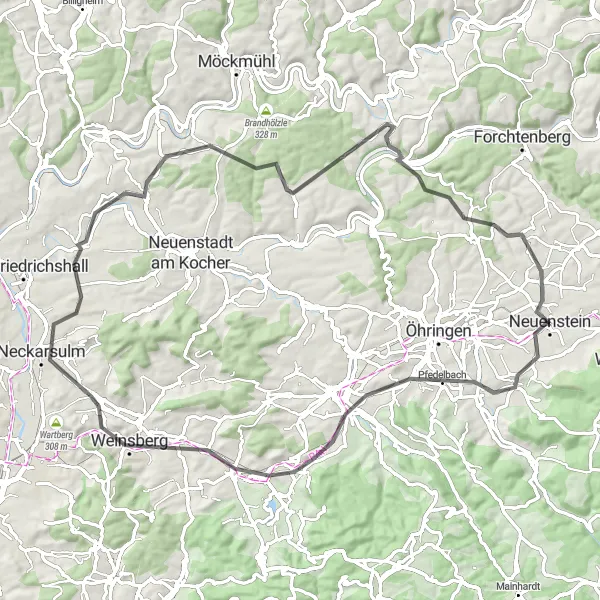 Map miniature of "Road City and Castle Tour" cycling inspiration in Stuttgart, Germany. Generated by Tarmacs.app cycling route planner