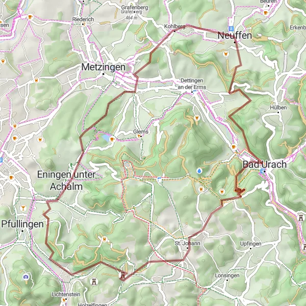 Map miniature of "Neuffen to Beurener Fels Gravel Adventure" cycling inspiration in Stuttgart, Germany. Generated by Tarmacs.app cycling route planner