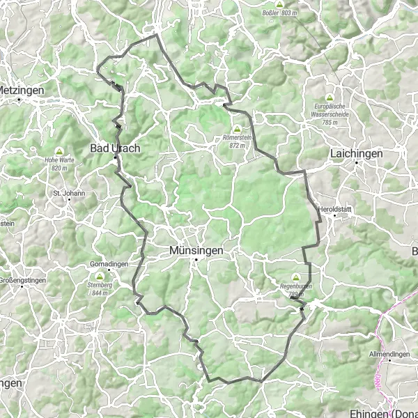 Map miniature of "Swabian Alps Challenge" cycling inspiration in Stuttgart, Germany. Generated by Tarmacs.app cycling route planner