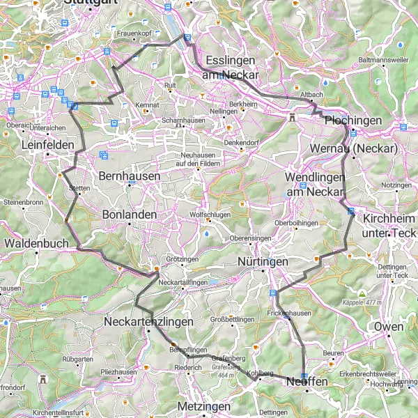 Karten-Miniaturansicht der Radinspiration "Road-Tour in die Umgebung von Neuffen" in Stuttgart, Germany. Erstellt vom Tarmacs.app-Routenplaner für Radtouren