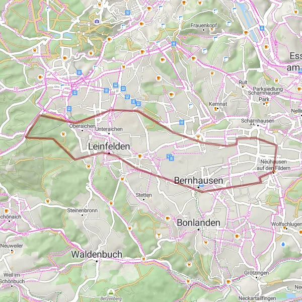 Karten-Miniaturansicht der Radinspiration "Gravelabenteuer Ostfildern" in Stuttgart, Germany. Erstellt vom Tarmacs.app-Routenplaner für Radtouren