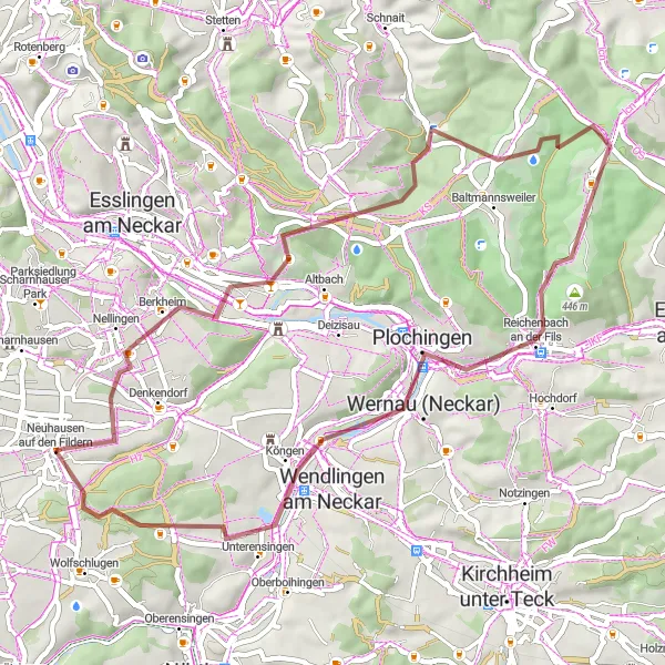 Karten-Miniaturansicht der Radinspiration "Gravelabenteuer um Reichenbach" in Stuttgart, Germany. Erstellt vom Tarmacs.app-Routenplaner für Radtouren
