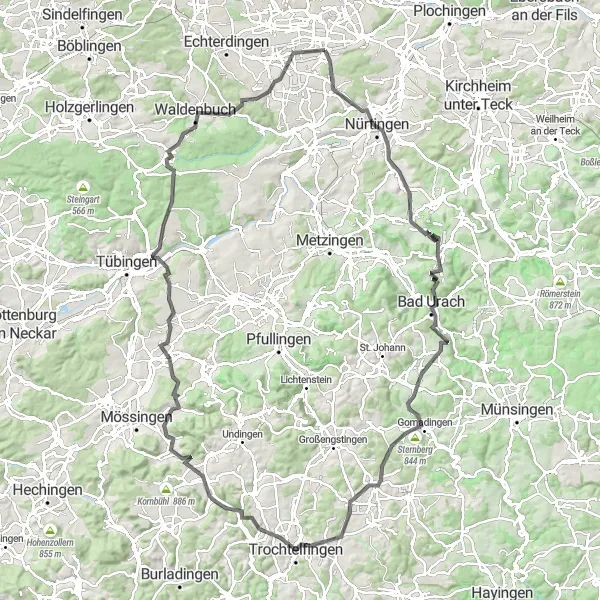 Karten-Miniaturansicht der Radinspiration "Panoramafahrt nach Gomadingen" in Stuttgart, Germany. Erstellt vom Tarmacs.app-Routenplaner für Radtouren