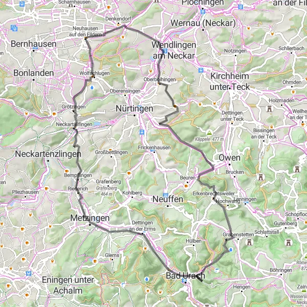 Karten-Miniaturansicht der Radinspiration "Rundtour durch das schwäbische Städtchen" in Stuttgart, Germany. Erstellt vom Tarmacs.app-Routenplaner für Radtouren