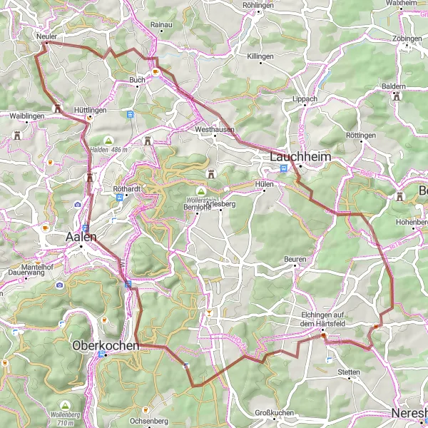 Karten-Miniaturansicht der Radinspiration "Graveltour ab Neuler - Natur und Kultur erleben" in Stuttgart, Germany. Erstellt vom Tarmacs.app-Routenplaner für Radtouren