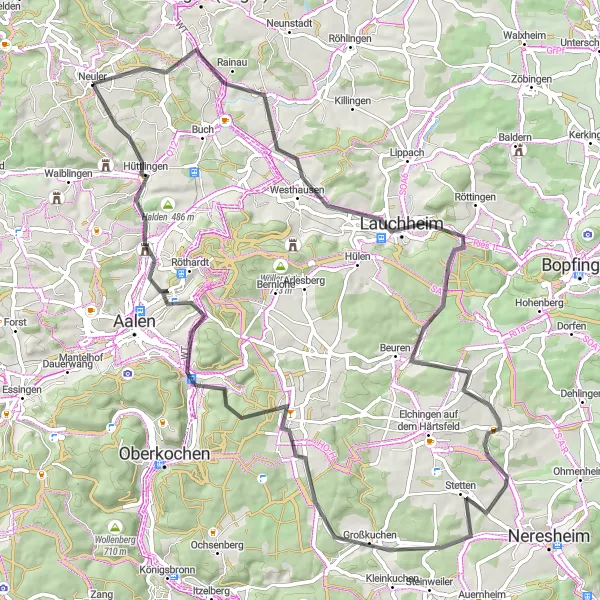 Karten-Miniaturansicht der Radinspiration "Rundtour ab Neuler - Natur und Geschichte entdecken" in Stuttgart, Germany. Erstellt vom Tarmacs.app-Routenplaner für Radtouren