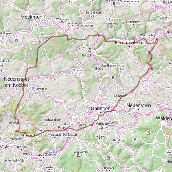 Map miniature of "Gravel Adventure to Schloss Hermersberg" cycling inspiration in Stuttgart, Germany. Generated by Tarmacs.app cycling route planner