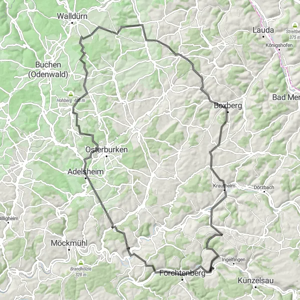 Map miniature of "Jagst Valley Cycling Adventure" cycling inspiration in Stuttgart, Germany. Generated by Tarmacs.app cycling route planner
