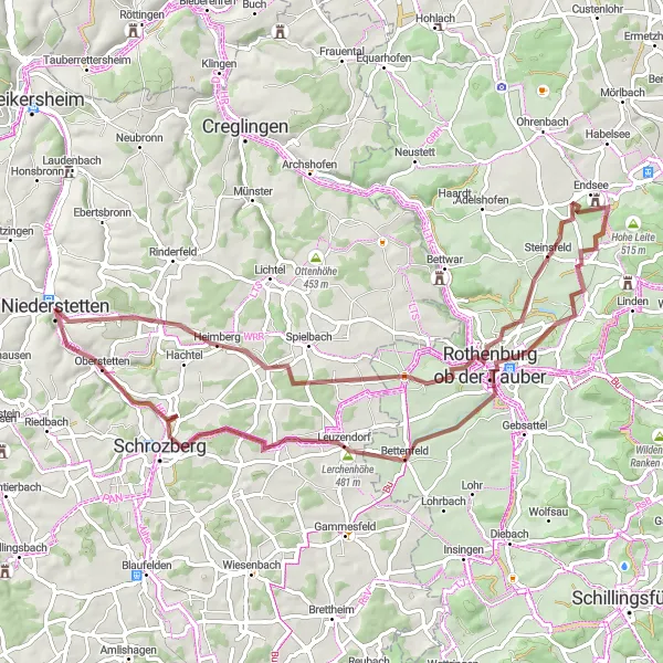 Map miniature of "Discovering Charm of Schrozberg" cycling inspiration in Stuttgart, Germany. Generated by Tarmacs.app cycling route planner