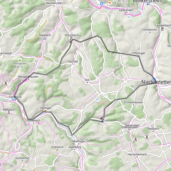 Map miniature of "Zaisenhausen Circuit" cycling inspiration in Stuttgart, Germany. Generated by Tarmacs.app cycling route planner
