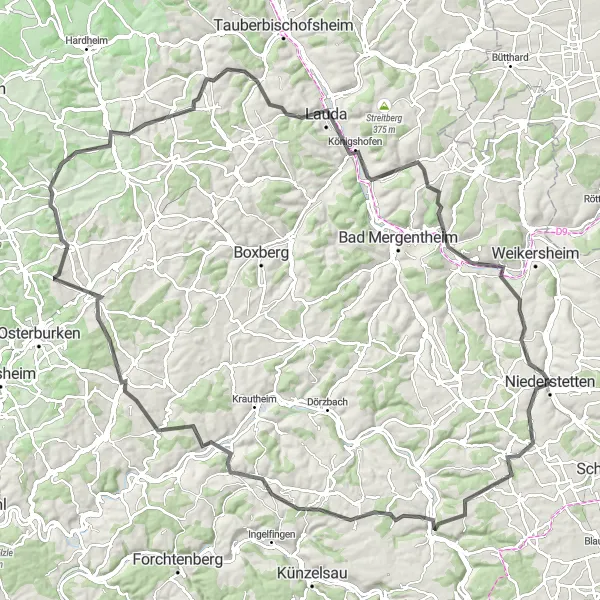 Map miniature of "Eberstal Road Challenge" cycling inspiration in Stuttgart, Germany. Generated by Tarmacs.app cycling route planner