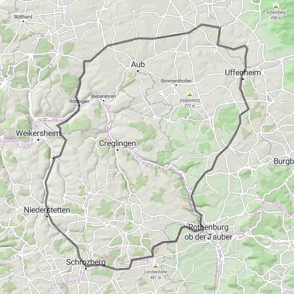 Map miniature of "Gelchsheim Tour" cycling inspiration in Stuttgart, Germany. Generated by Tarmacs.app cycling route planner