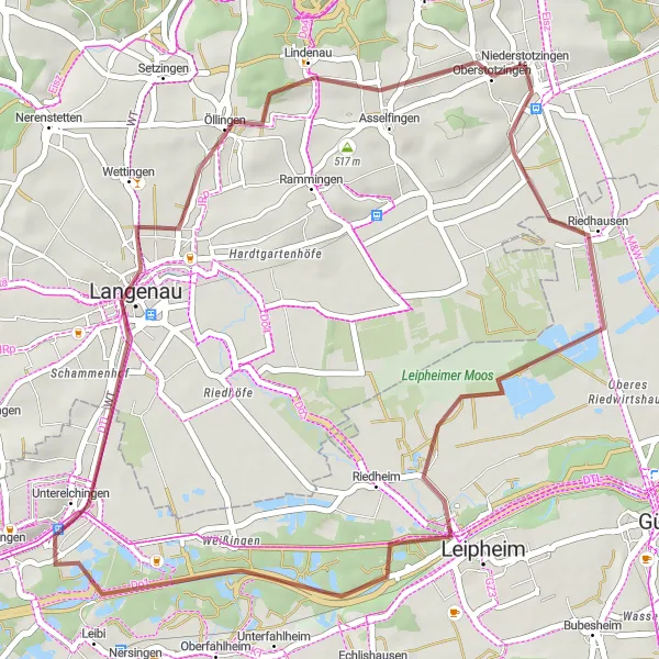 Map miniature of "Leipheim Express" cycling inspiration in Stuttgart, Germany. Generated by Tarmacs.app cycling route planner