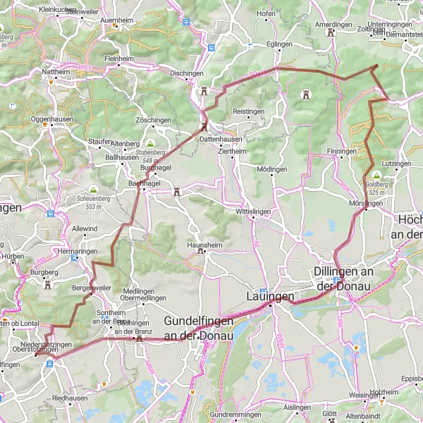 Karten-Miniaturansicht der Radinspiration "Gravel-Tour um die Donau" in Stuttgart, Germany. Erstellt vom Tarmacs.app-Routenplaner für Radtouren