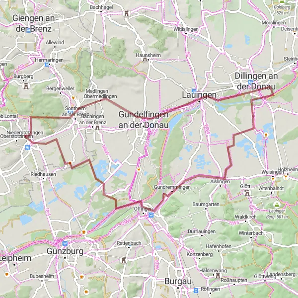 Map miniature of "Off-The-Beaten-Path Gravel Tour" cycling inspiration in Stuttgart, Germany. Generated by Tarmacs.app cycling route planner