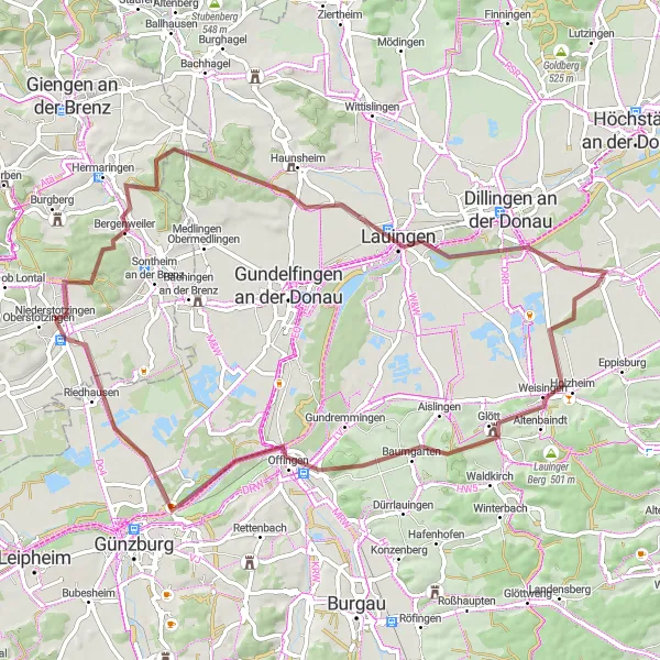 Karten-Miniaturansicht der Radinspiration "Gravel-Tour durch Dillinger Schloß und Schloss Reisensburg" in Stuttgart, Germany. Erstellt vom Tarmacs.app-Routenplaner für Radtouren