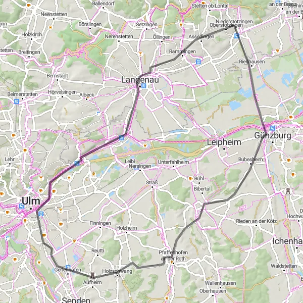 Map miniature of "The Ulm Circuit" cycling inspiration in Stuttgart, Germany. Generated by Tarmacs.app cycling route planner