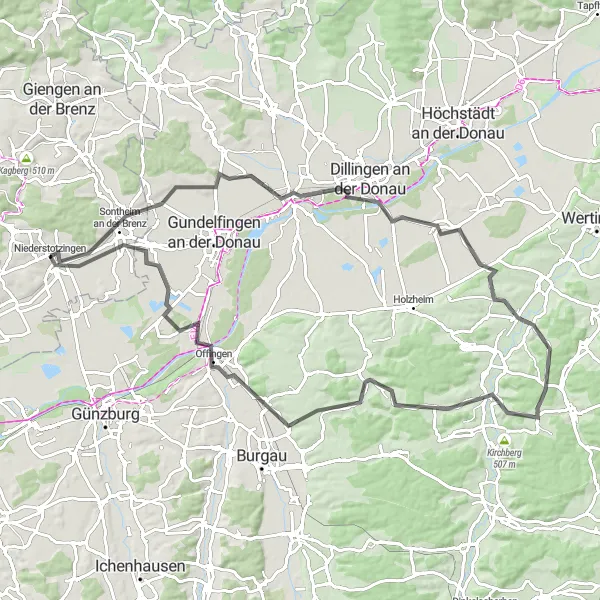 Map miniature of "The Glorious Donau Route" cycling inspiration in Stuttgart, Germany. Generated by Tarmacs.app cycling route planner