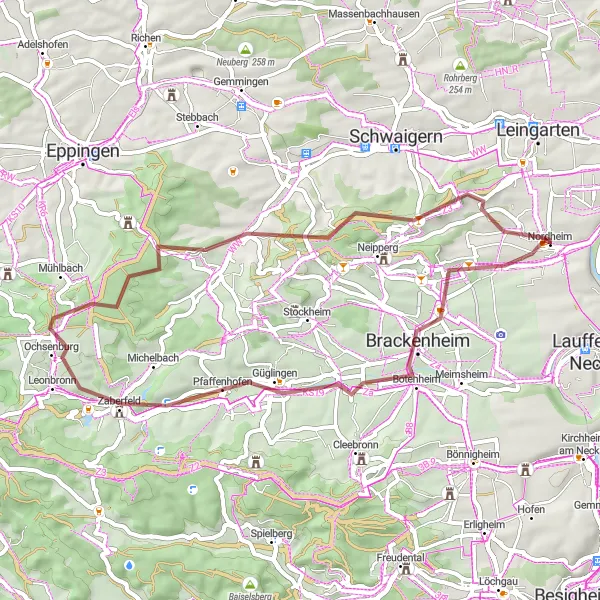 Karten-Miniaturansicht der Radinspiration "Gravel-Radtour rund um Nordheim" in Stuttgart, Germany. Erstellt vom Tarmacs.app-Routenplaner für Radtouren