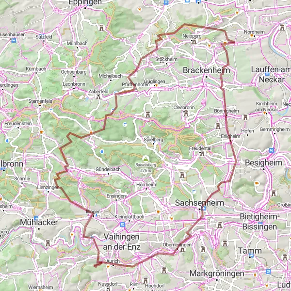 Karten-Miniaturansicht der Radinspiration "Gravel-Abenteuer durch die Weinberge" in Stuttgart, Germany. Erstellt vom Tarmacs.app-Routenplaner für Radtouren