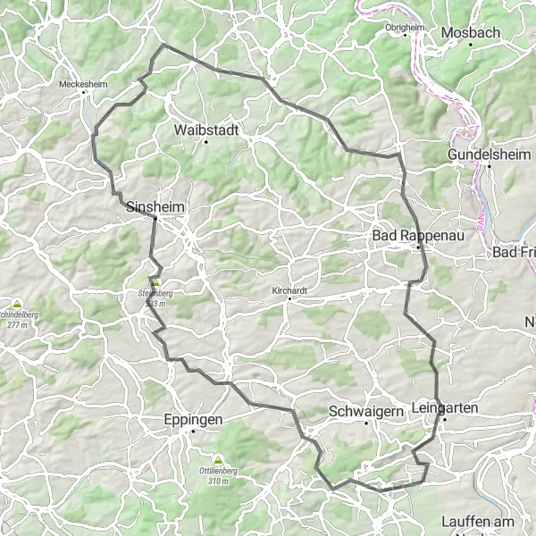 Karten-Miniaturansicht der Radinspiration "Weinberge und historische Burgen" in Stuttgart, Germany. Erstellt vom Tarmacs.app-Routenplaner für Radtouren
