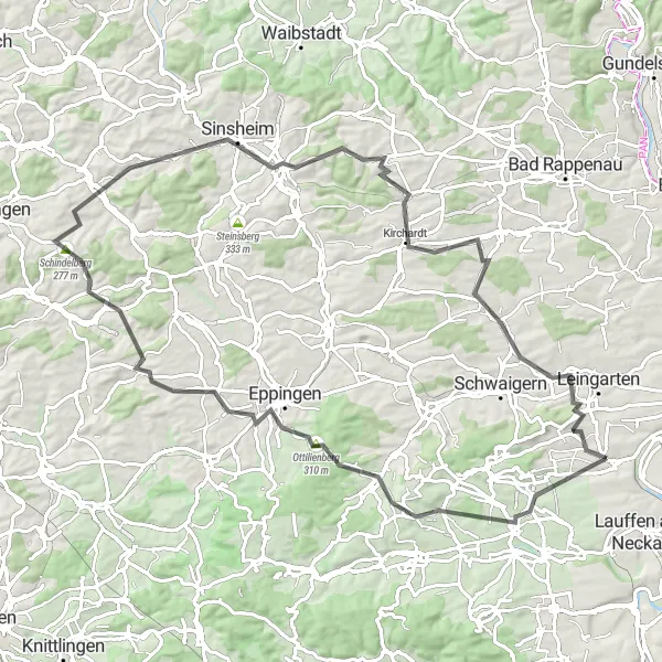 Karten-Miniaturansicht der Radinspiration "Hügeliges Terrain und Aussichtspunkte" in Stuttgart, Germany. Erstellt vom Tarmacs.app-Routenplaner für Radtouren