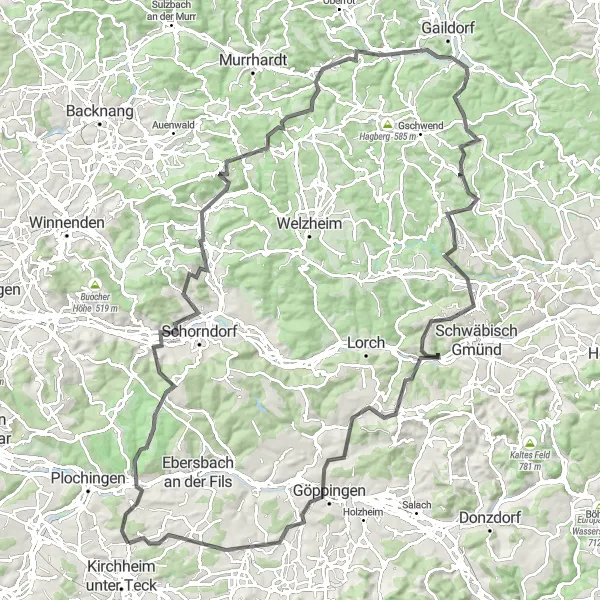 Map miniature of "The Reichenbach Challenge" cycling inspiration in Stuttgart, Germany. Generated by Tarmacs.app cycling route planner