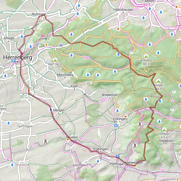 Karten-Miniaturansicht der Radinspiration "Faszinierende Schottertour rund um Nufringen" in Stuttgart, Germany. Erstellt vom Tarmacs.app-Routenplaner für Radtouren