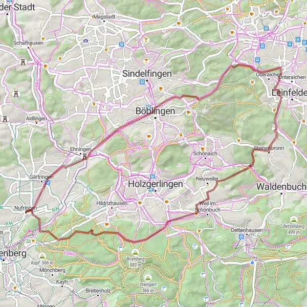 Karten-Miniaturansicht der Radinspiration "Rundtour um Nufringen durch die Natur" in Stuttgart, Germany. Erstellt vom Tarmacs.app-Routenplaner für Radtouren