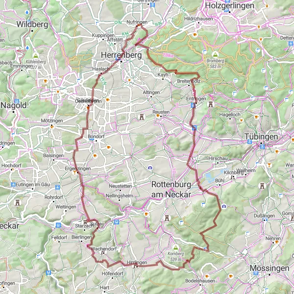 Karten-Miniaturansicht der Radinspiration "Schönbuch entdecken: Entringen bis Herrenberg" in Stuttgart, Germany. Erstellt vom Tarmacs.app-Routenplaner für Radtouren