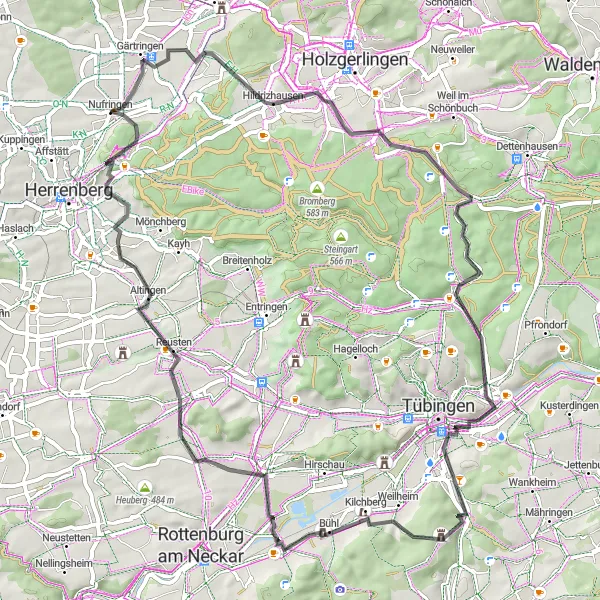 Karten-Miniaturansicht der Radinspiration "Rundtour ab Nufringen durch den Schönbuch" in Stuttgart, Germany. Erstellt vom Tarmacs.app-Routenplaner für Radtouren