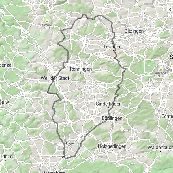 Karten-Miniaturansicht der Radinspiration "Historische Rundtour ab Böblingen" in Stuttgart, Germany. Erstellt vom Tarmacs.app-Routenplaner für Radtouren