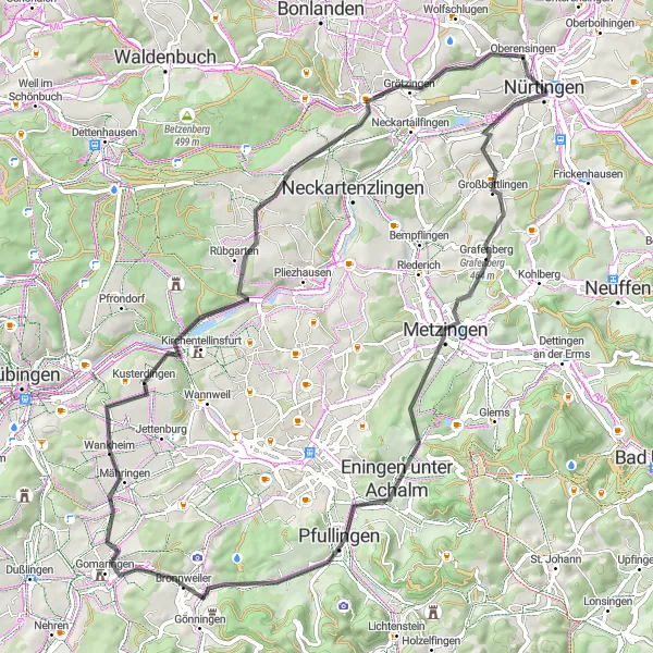 Karten-Miniaturansicht der Radinspiration "Rund um den Achalmberg" in Stuttgart, Germany. Erstellt vom Tarmacs.app-Routenplaner für Radtouren