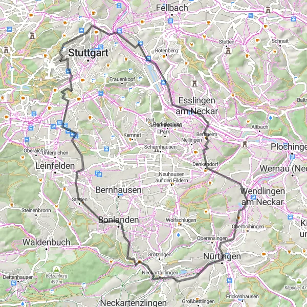 Karten-Miniaturansicht der Radinspiration "Von Neckartailfingen nach Esslingen" in Stuttgart, Germany. Erstellt vom Tarmacs.app-Routenplaner für Radtouren