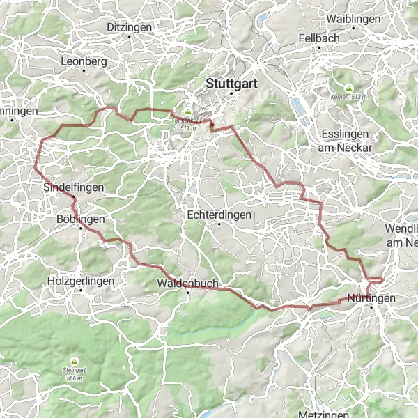Karten-Miniaturansicht der Radinspiration "Gravel Abenteuer Tour" in Stuttgart, Germany. Erstellt vom Tarmacs.app-Routenplaner für Radtouren