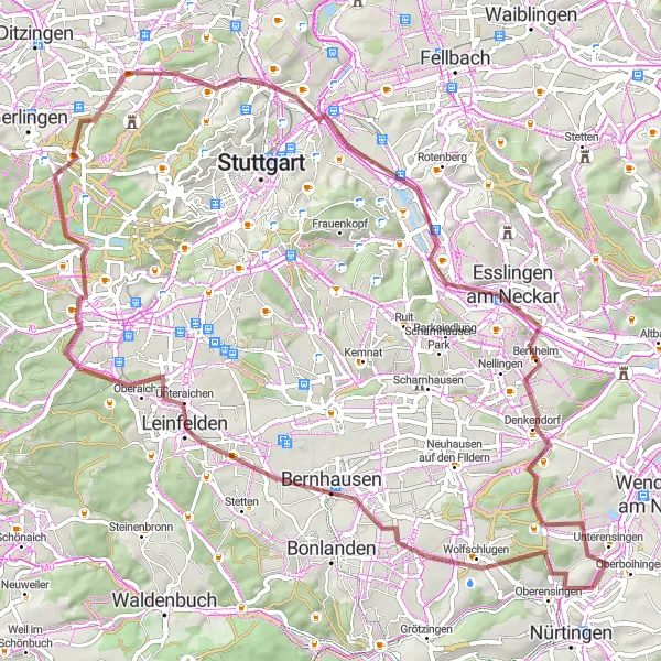 Karten-Miniaturansicht der Radinspiration "Die Schlösser- und Turm-Tour" in Stuttgart, Germany. Erstellt vom Tarmacs.app-Routenplaner für Radtouren