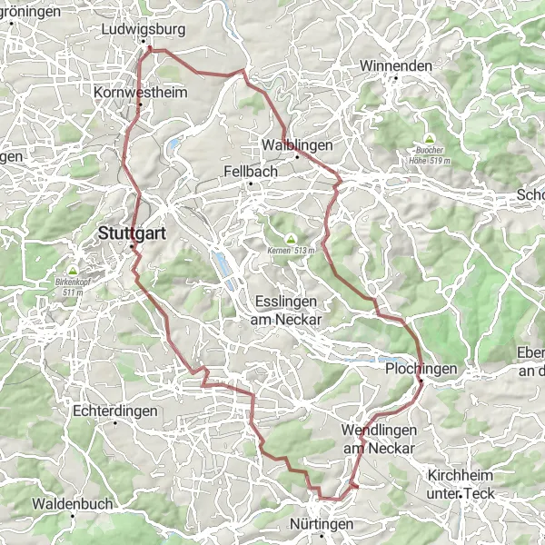 Karten-Miniaturansicht der Radinspiration "Panorama-Radtour durch Stuttgart" in Stuttgart, Germany. Erstellt vom Tarmacs.app-Routenplaner für Radtouren