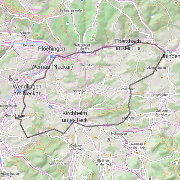 Karten-Miniaturansicht der Radinspiration "Rund um Plochingen Tour" in Stuttgart, Germany. Erstellt vom Tarmacs.app-Routenplaner für Radtouren
