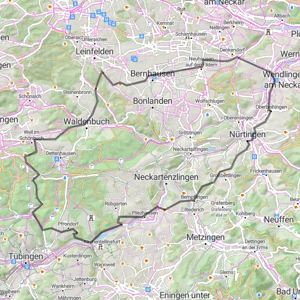 Karten-Miniaturansicht der Radinspiration "Filderland Entdeckungstour" in Stuttgart, Germany. Erstellt vom Tarmacs.app-Routenplaner für Radtouren