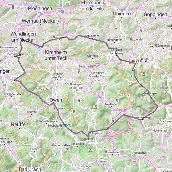 Karten-Miniaturansicht der Radinspiration "Bergpanorama Tour" in Stuttgart, Germany. Erstellt vom Tarmacs.app-Routenplaner für Radtouren