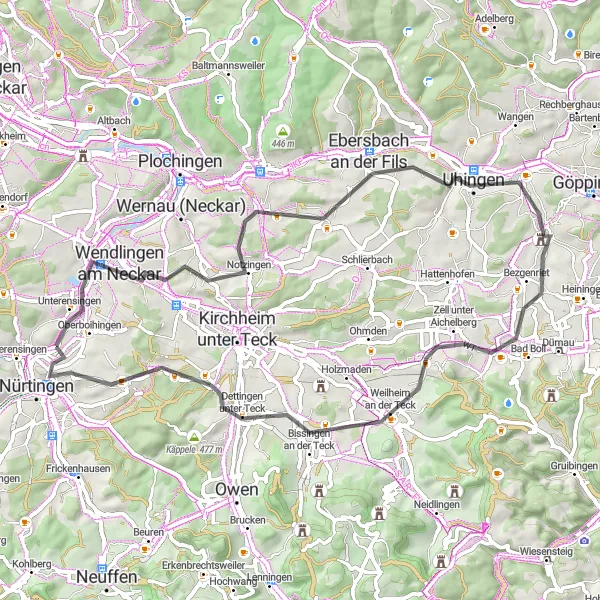 Karten-Miniaturansicht der Radinspiration "Schwäbische Alb Rundweg" in Stuttgart, Germany. Erstellt vom Tarmacs.app-Routenplaner für Radtouren