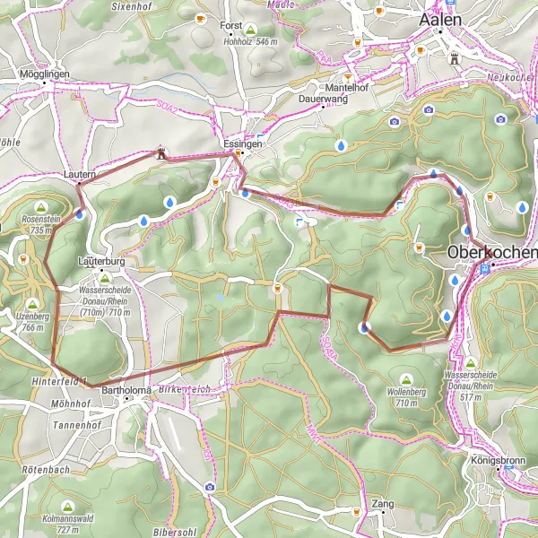 Map miniature of "The Wollenberg Gravel Adventure" cycling inspiration in Stuttgart, Germany. Generated by Tarmacs.app cycling route planner