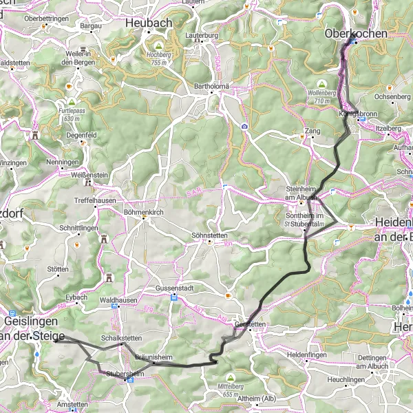 Map miniature of "Road Cycling Adventure to Steinheim am Albuch" cycling inspiration in Stuttgart, Germany. Generated by Tarmacs.app cycling route planner