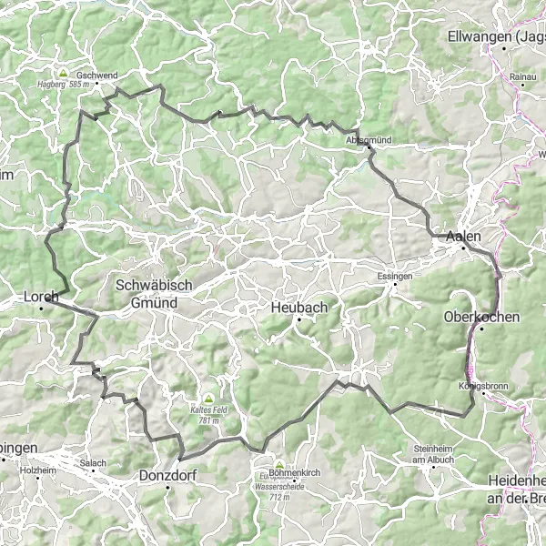Karten-Miniaturansicht der Radinspiration "Wasserscheide Donau/Rhein und Frickenhofen Route" in Stuttgart, Germany. Erstellt vom Tarmacs.app-Routenplaner für Radtouren